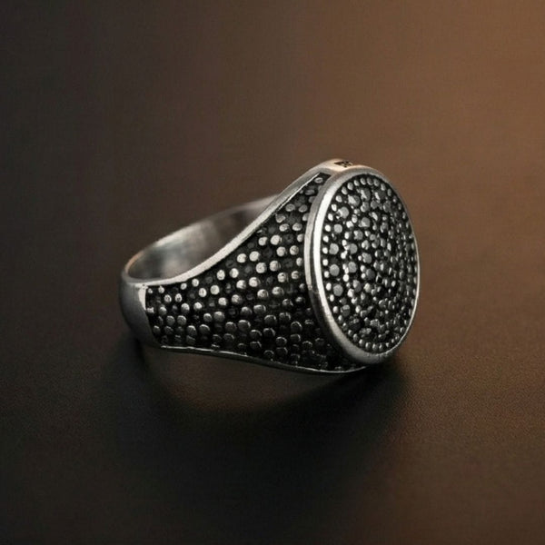 NOIR CREST RING - Pure Stainless Steel Men’s Steel Plated Ring (Size : 21-26)