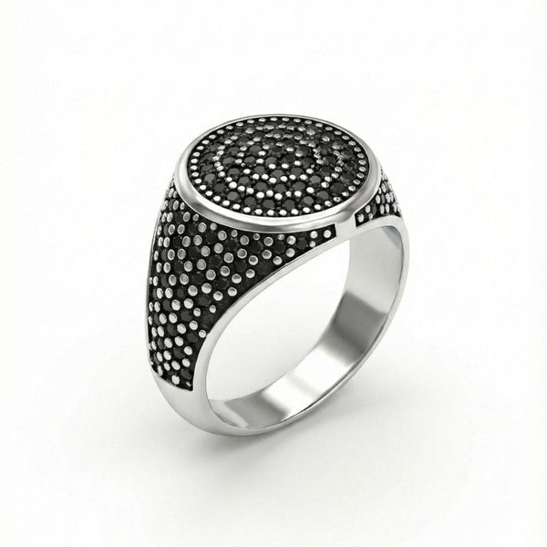 NOIR CREST RING - Pure Stainless Steel Men’s Steel Plated Ring (Size : 21-26)