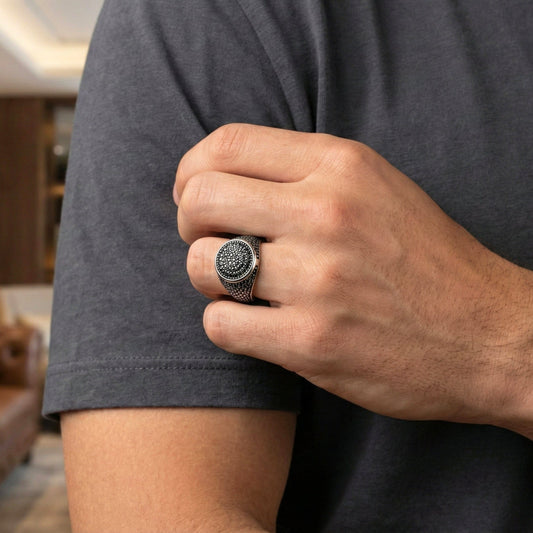 NOIR CREST RING - Pure Stainless Steel Men’s Steel Plated Ring (Size : 21-26) - THE MEN THING