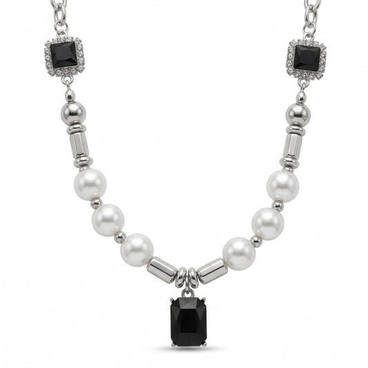 NOIR PEARL - 11mm Titanium Steel Pendant with 18 to 20inch Adjustable Cable 8mm Chain for Men & Boys - THE MEN THING