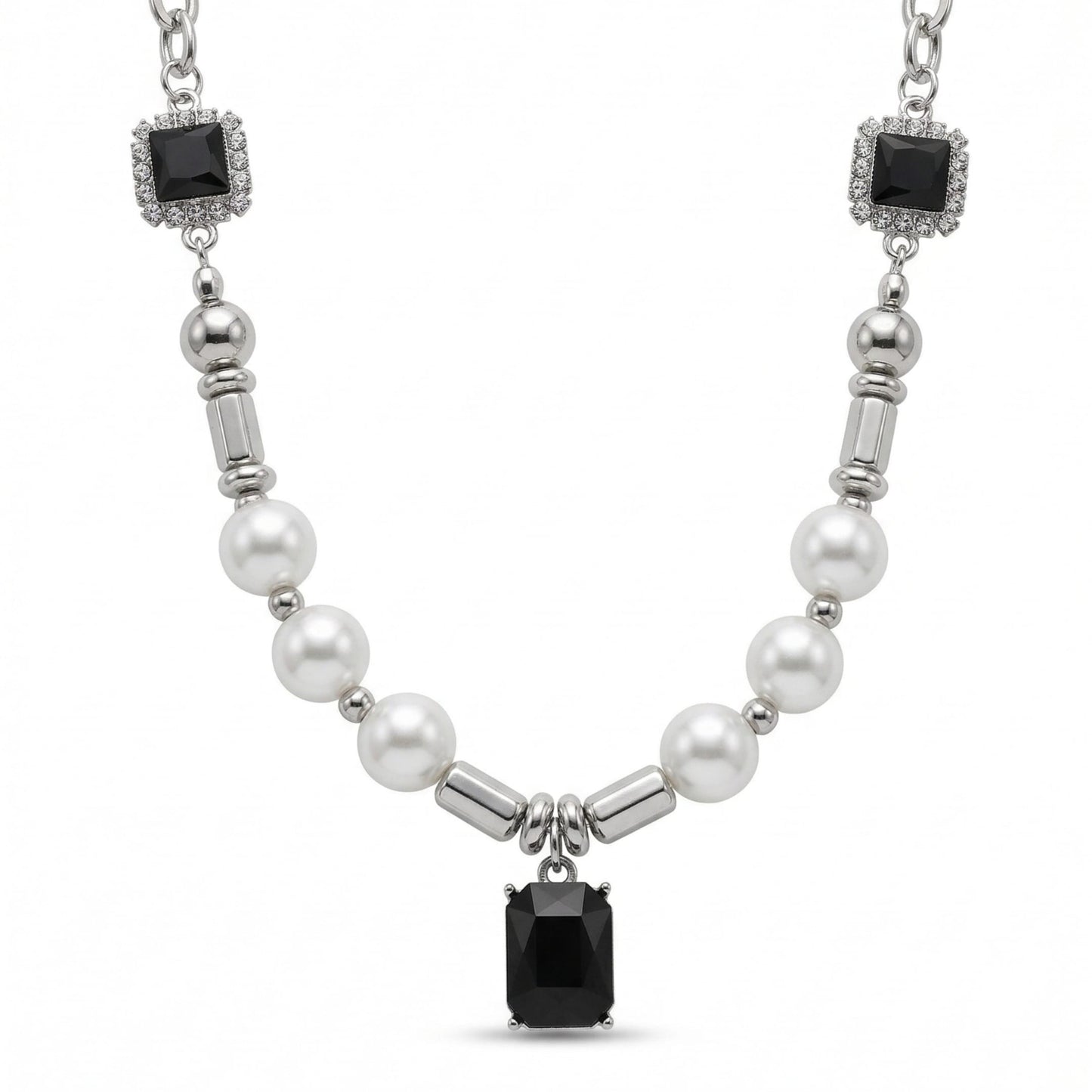 NOIR PEARL - 11mm Titanium Steel Pendant with 18 to 20inch Adjustable Cable 8mm Chain for Men & Boys - THE MEN THING