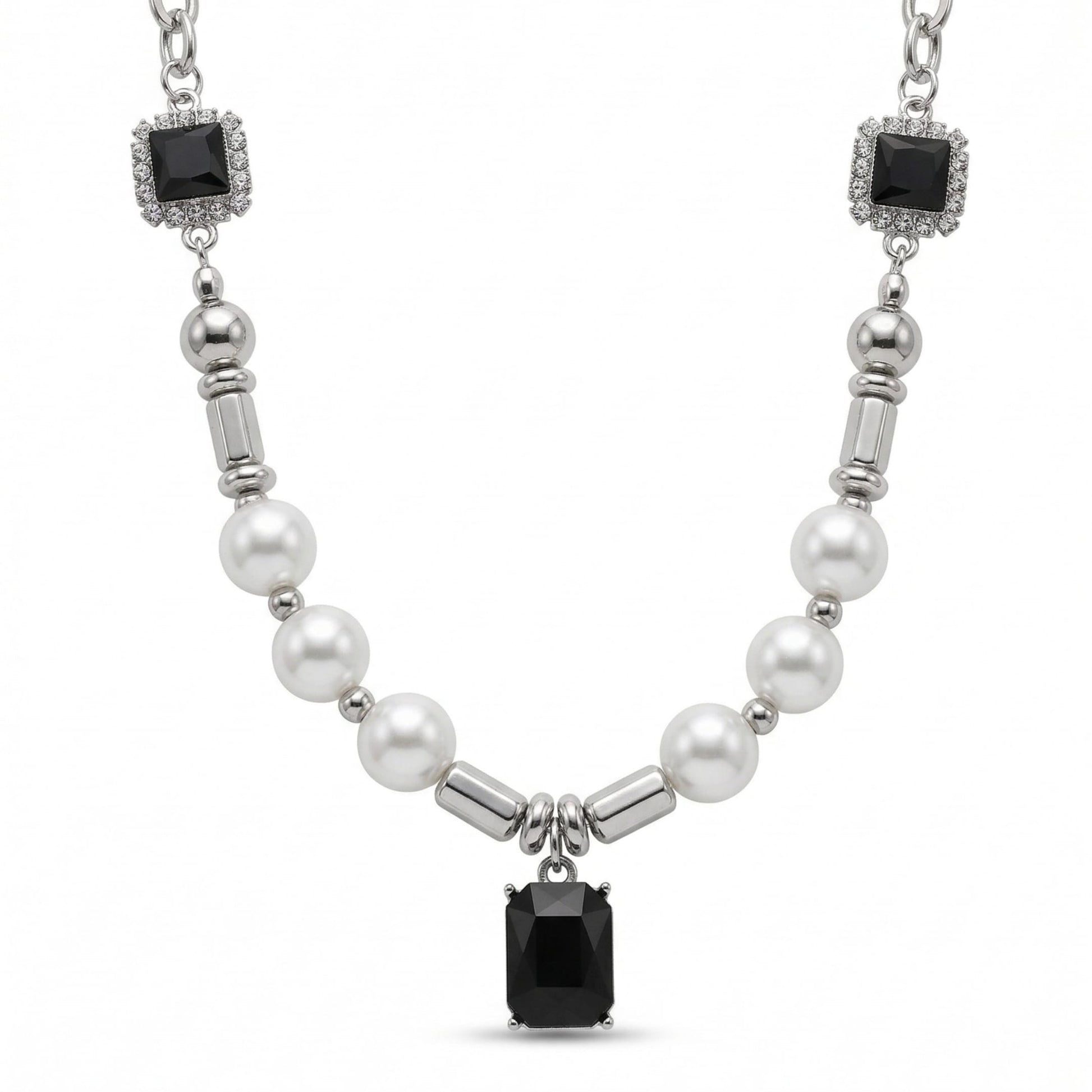 NOIR PEARL - 11mm Titanium Steel Pendant with 18 to 20inch Adjustable Cable 8mm Chain for Men & Boys - THE MEN THING