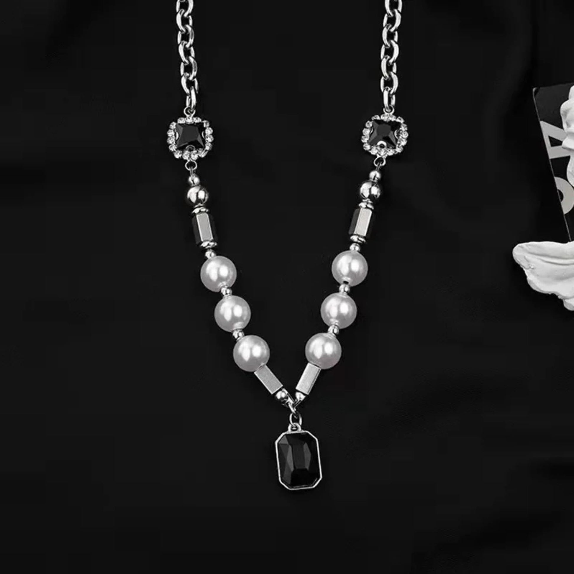 NOIR PEARL - 11mm Titanium Steel Pendant with 18 to 20inch Adjustable Cable 8mm Chain for Men & Boys - THE MEN THING