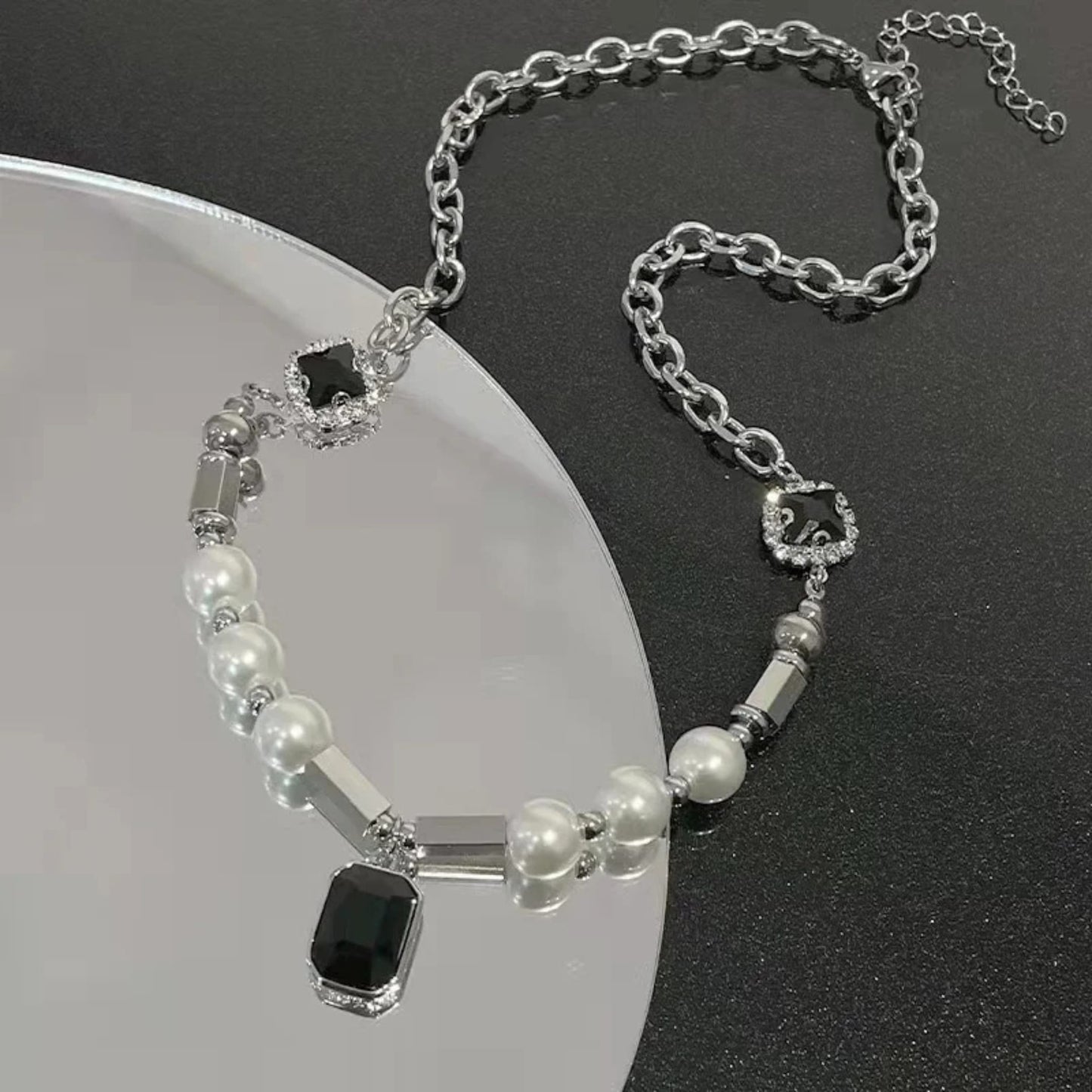 NOIR PEARL - 11mm Titanium Steel Pendant with 18 to 20inch Adjustable Cable 8mm Chain for Men & Boys - THE MEN THING
