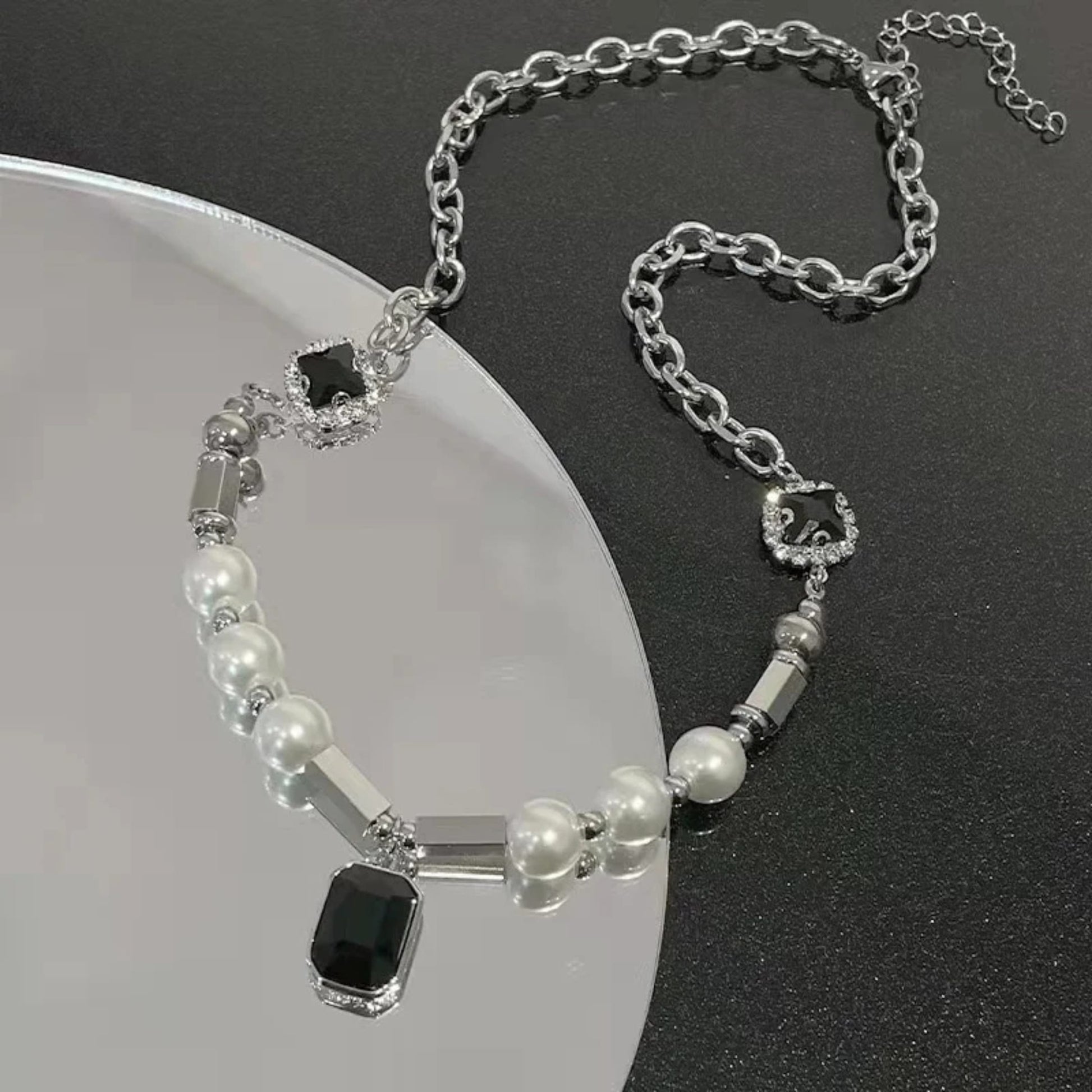 NOIR PEARL - 11mm Titanium Steel Pendant with 18 to 20inch Adjustable Cable 8mm Chain for Men & Boys - THE MEN THING