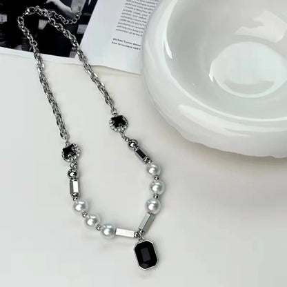 NOIR PEARL - 11mm Titanium Steel Pendant with 18 to 20inch Adjustable Cable 8mm Chain for Men & Boys - THE MEN THING