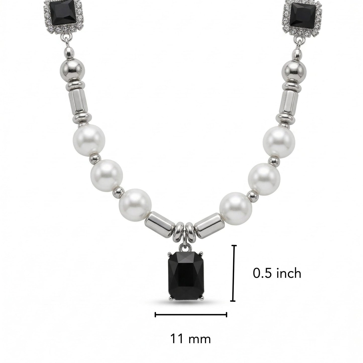NOIR PEARL - 11mm Titanium Steel Pendant with 18 to 20inch Adjustable Cable 8mm Chain for Men & Boys - THE MEN THING