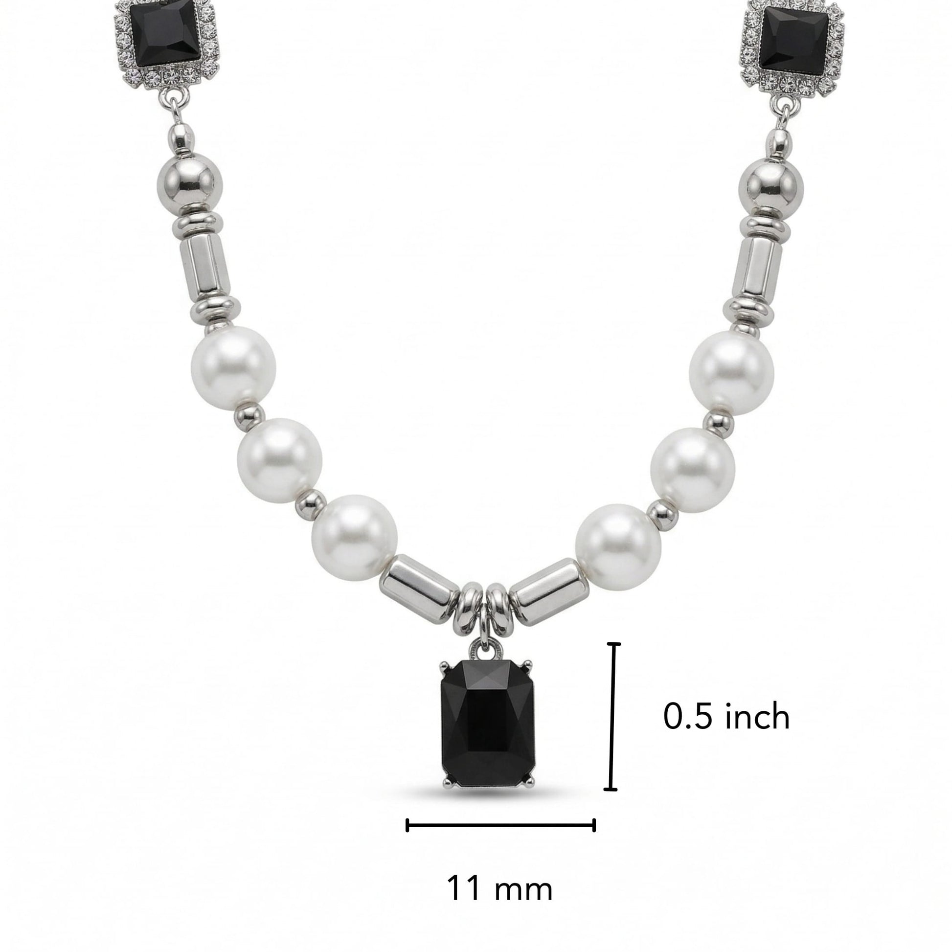 NOIR PEARL - 11mm Titanium Steel Pendant with 18 to 20inch Adjustable Cable 8mm Chain for Men & Boys - THE MEN THING