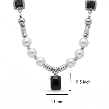NOIR PEARL - 11mm Titanium Steel Pendant with 18 to 20inch Adjustable Cable 8mm Chain for Men & Boys - THE MEN THING