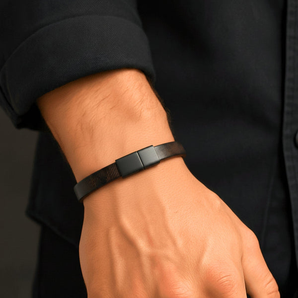 NOIR STRAND - Dark Brown 10mm Genuine Leather Bracelet with Stainless Steel Magnetic Buckle for Men & Boys (8 inch)