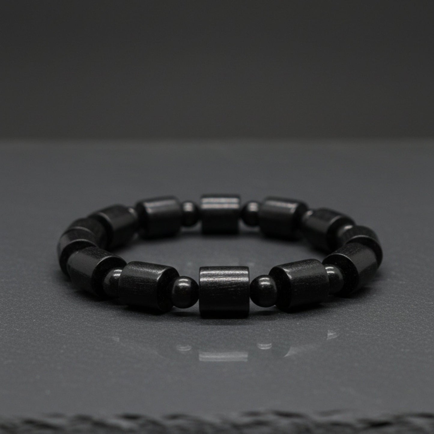 NOIR VAULT  - 14mm Wooden Beads Bracelet with Natural Stone - Adjustable Bracelet - THE MEN THING