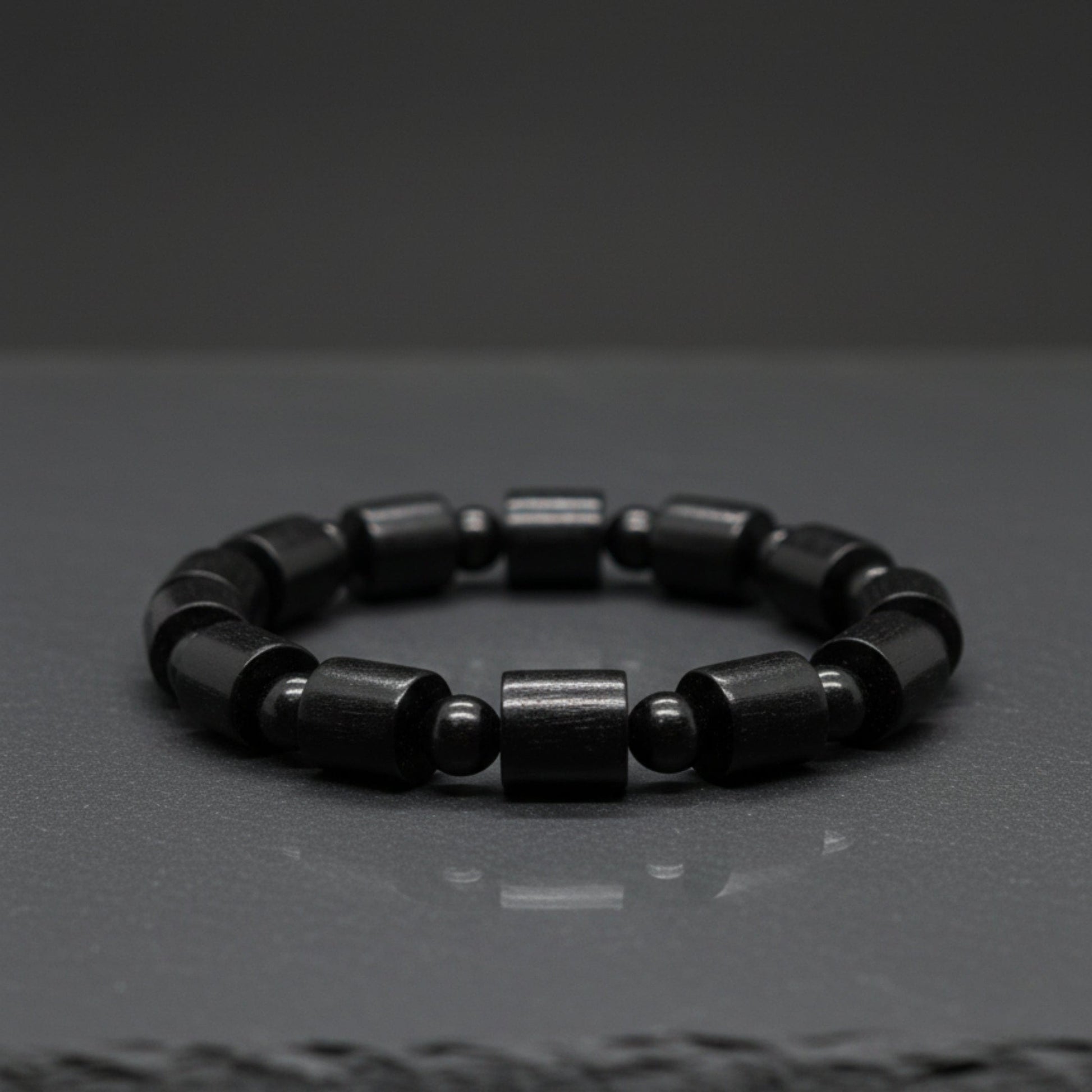 NOIR VAULT  - 14mm Wooden Beads Bracelet with Natural Stone - Adjustable Bracelet - THE MEN THING