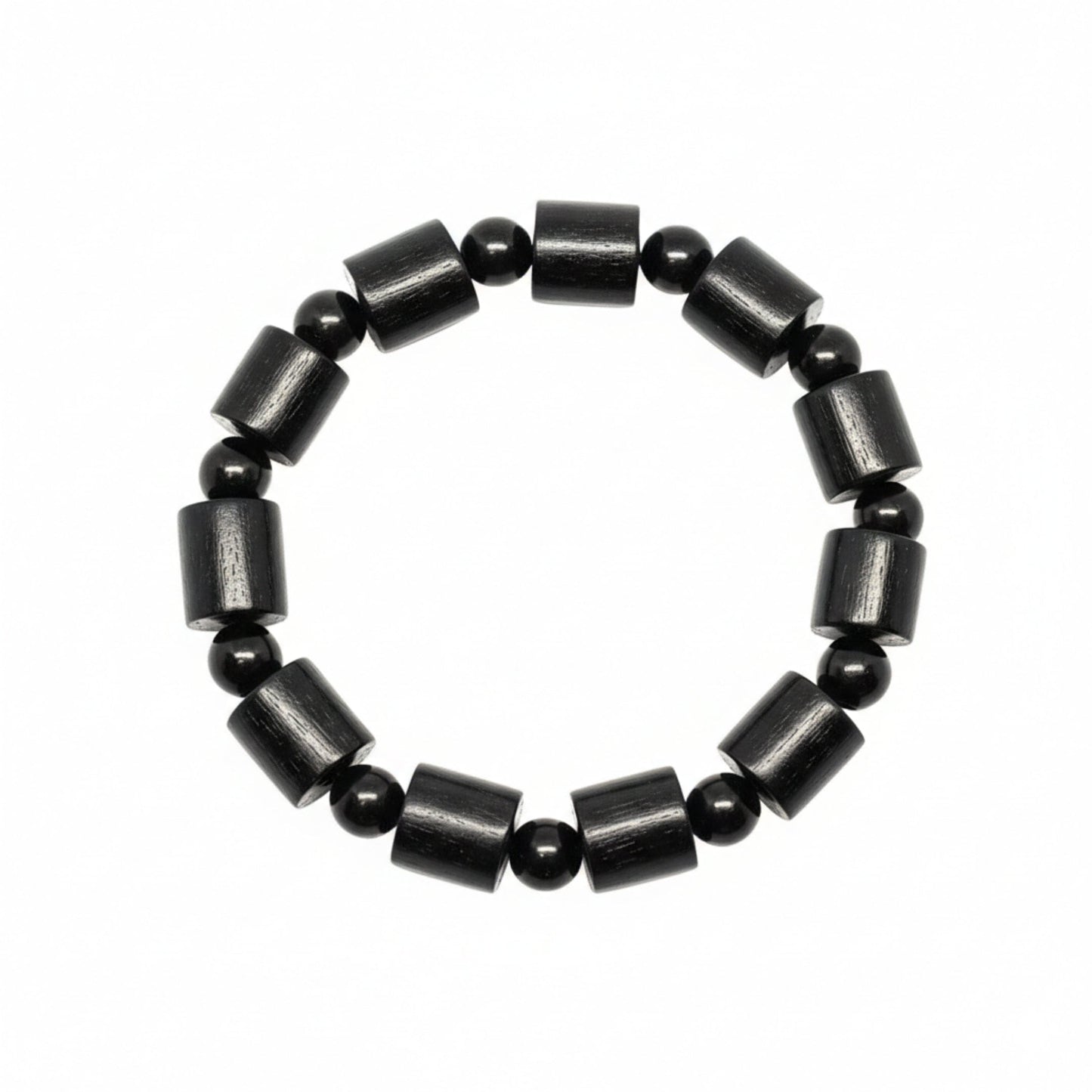 NOIR VAULT  - 14mm Wooden Beads Bracelet with Natural Stone - Adjustable Bracelet - THE MEN THING