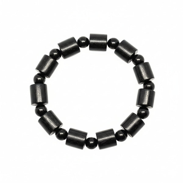 NOIR VAULT  - 14mm Wooden Beads Bracelet with Natural Stone - Adjustable Bracelet