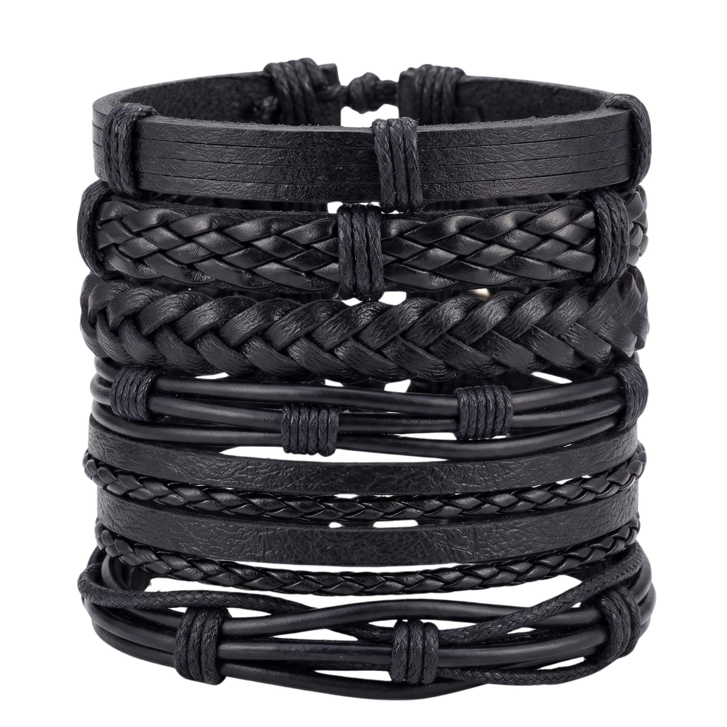NOIR WEAVE - 6 Pcs Genuine Leather Adjustable Bracelet for Men & Boys — Leather Bracelet for Men | THE MEN THING