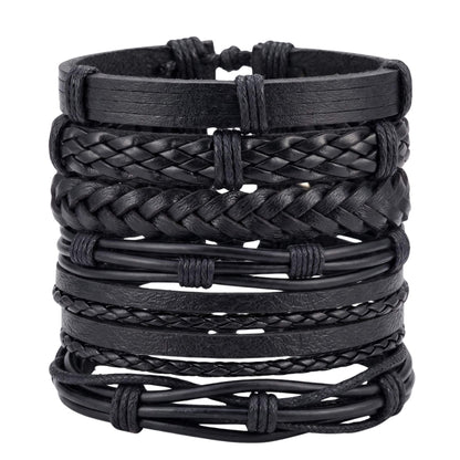 NOIR WEAVE - 6 Pcs Genuine Leather Adjustable Bracelet for Men & Boys — Leather Bracelet for Men | THE MEN THING