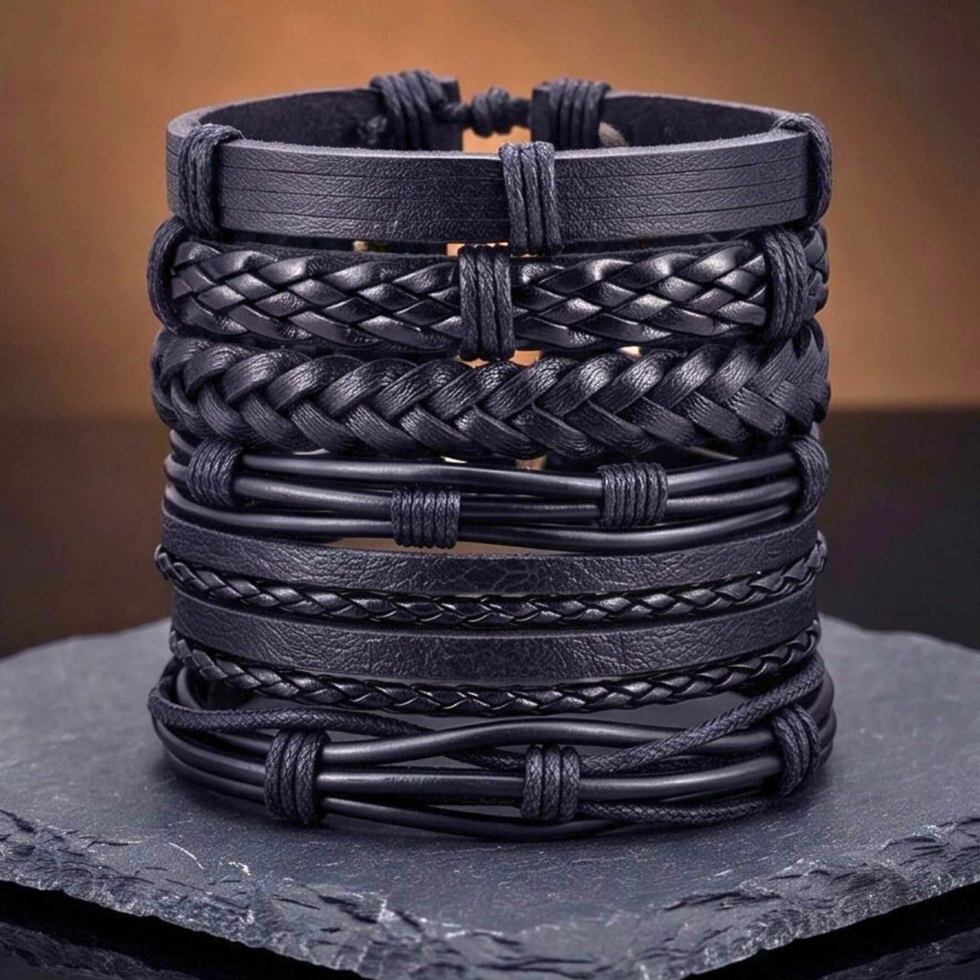 NOIR WEAVE - 6 Pcs Genuine Leather Adjustable Bracelet for Men & Boys — Leather Bracelet for Men | THE MEN THING