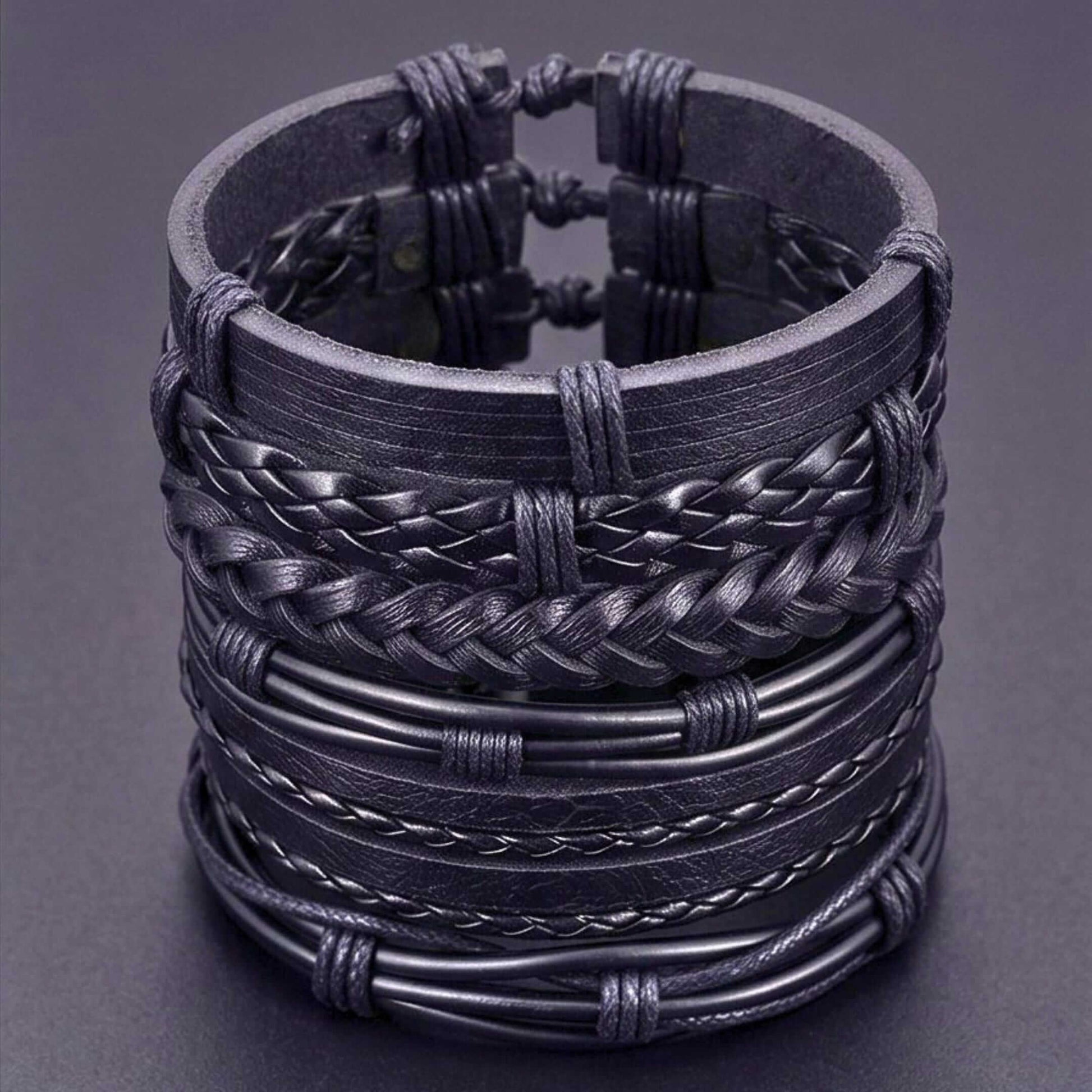 NOIR WEAVE - 6 Pcs Genuine Leather Adjustable Bracelet for Men & Boys — Leather Bracelet for Men | THE MEN THING