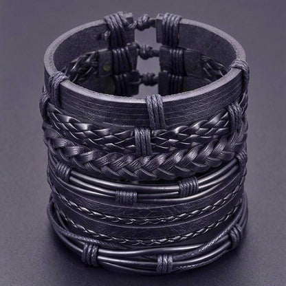 NOIR WEAVE - 6 Pcs Genuine Leather Adjustable Bracelet for Men & Boys — Leather Bracelet for Men | THE MEN THING
