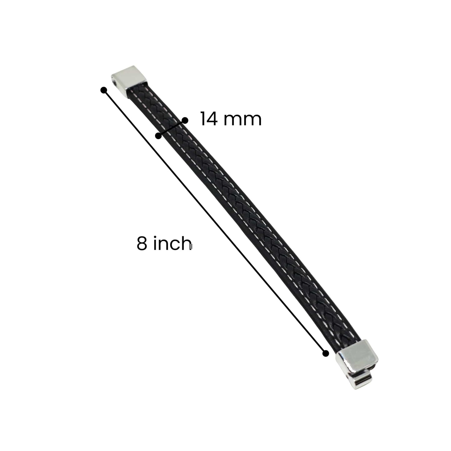 NOIRBOUND - Black 14mm Genuine Leather Bracelet with Stainless Steel Magnetic Buckle for Men & Boys (8 inch) - THE MEN THING