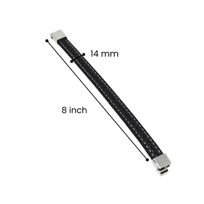 NOIRBOUND - Black 14mm Genuine Leather Bracelet with Stainless Steel Magnetic Buckle for Men & Boys (8 inch) - THE MEN THING