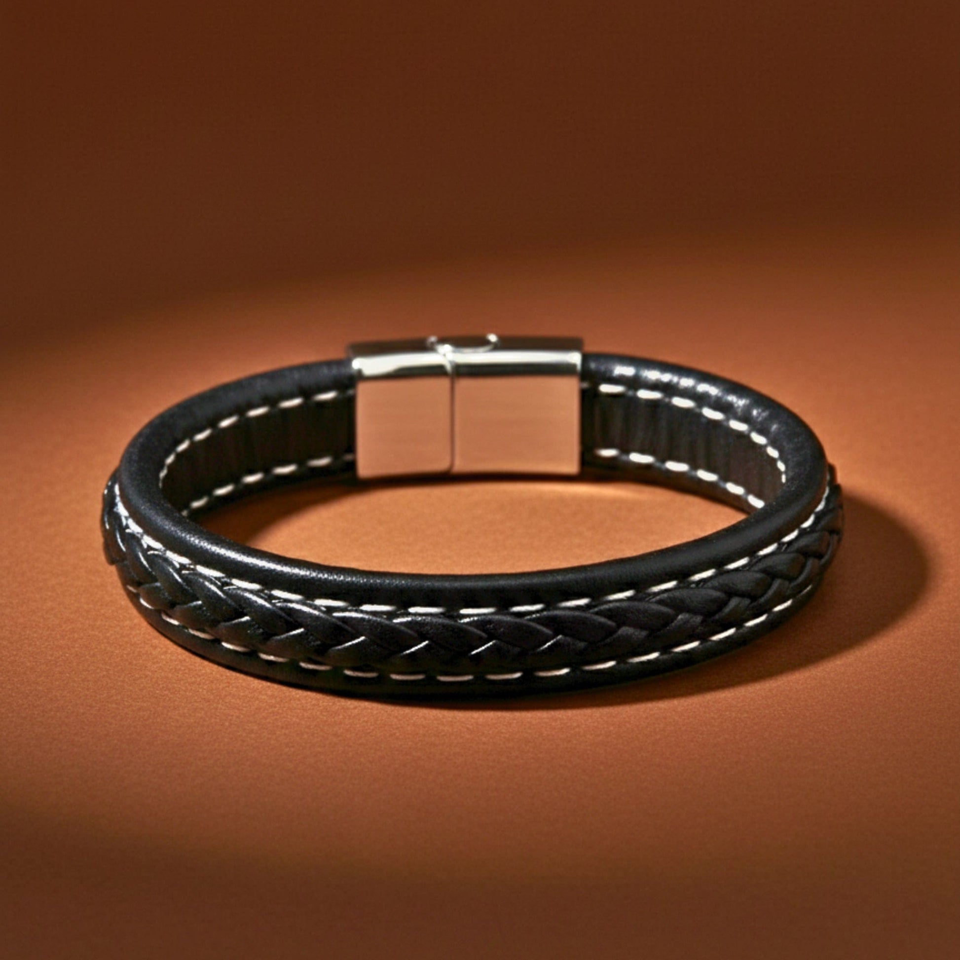 NOIRBOUND - Black 14mm Genuine Leather Bracelet with Stainless Steel Magnetic Buckle for Men & Boys (8 inch) - THE MEN THING
