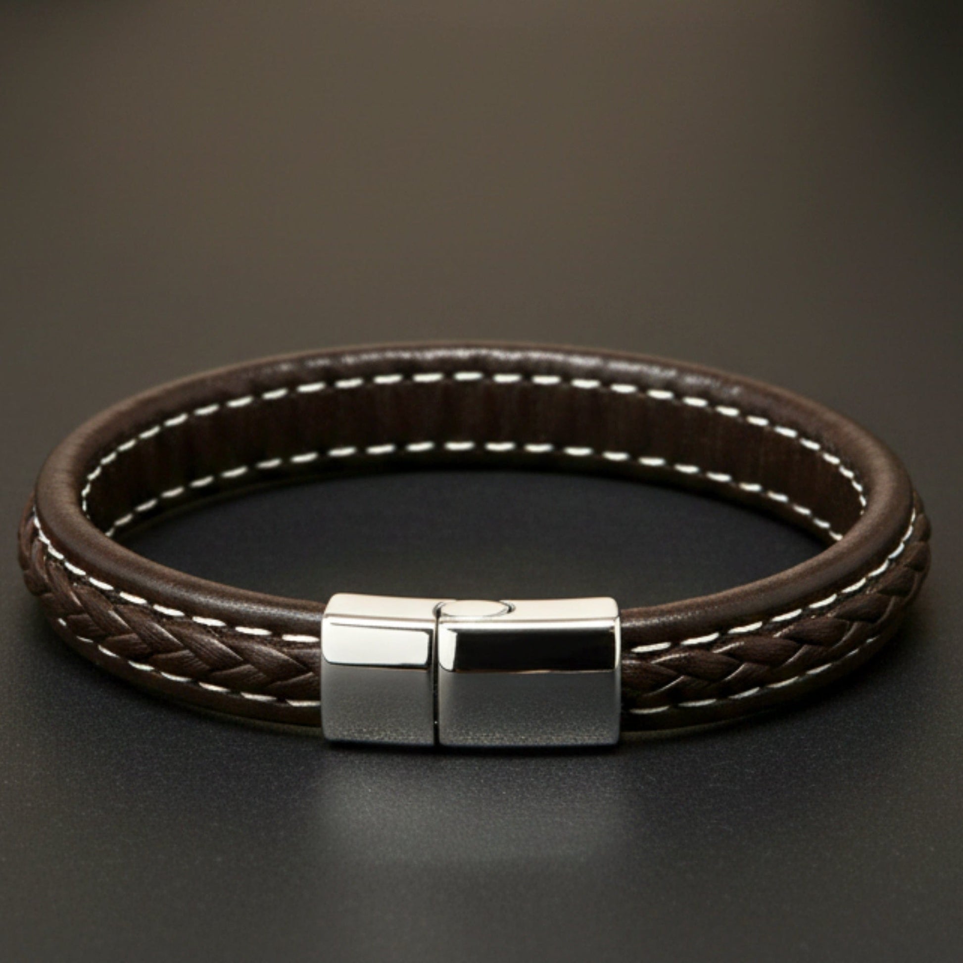 NOIRBOUND - Brown 14mm Genuine Leather Bracelet with Stainless Steel Magnetic Buckle for Men & Boys (8 inch) - THE MEN THING