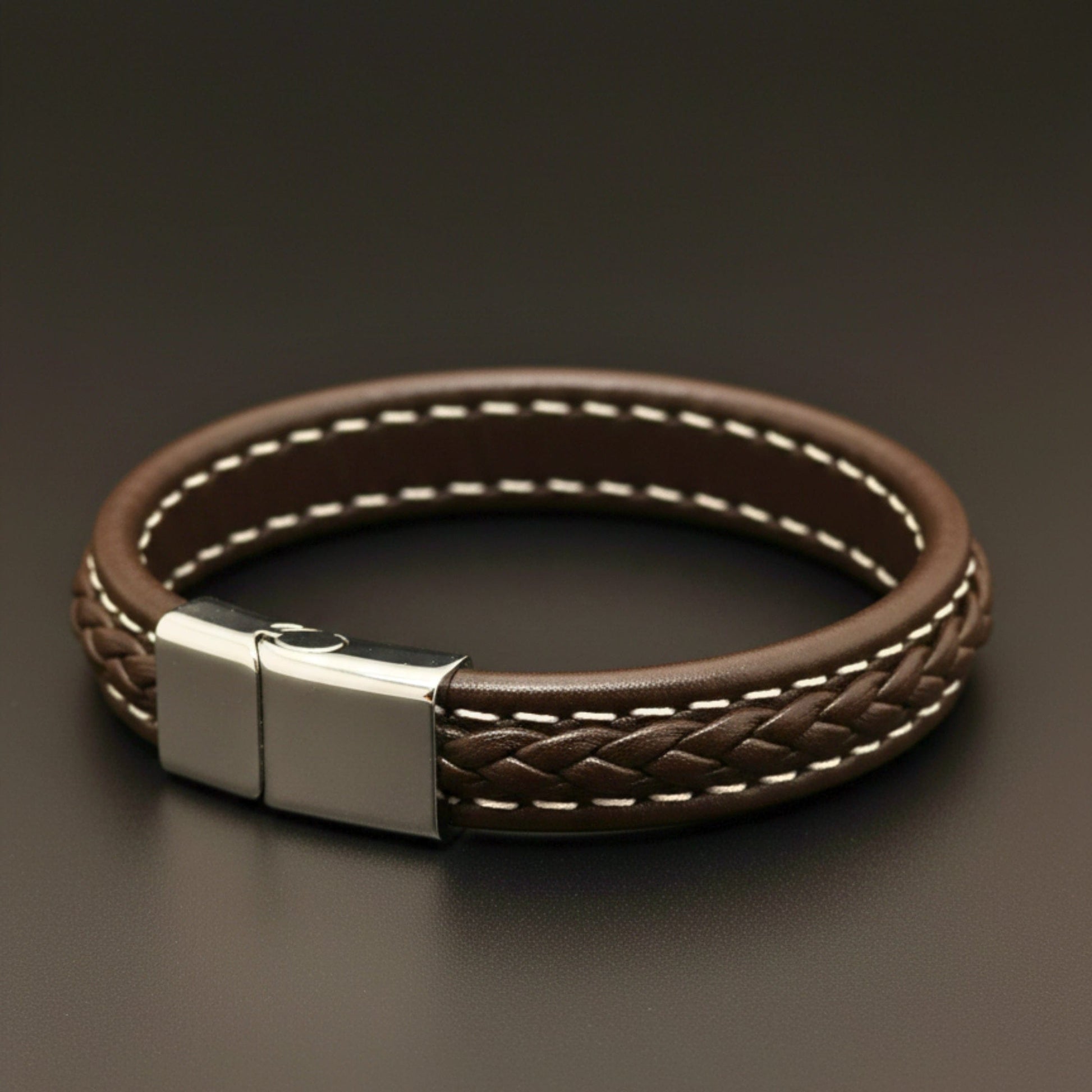 NOIRBOUND - Brown 14mm Genuine Leather Bracelet with Stainless Steel Magnetic Buckle for Men & Boys (8 inch) - THE MEN THING