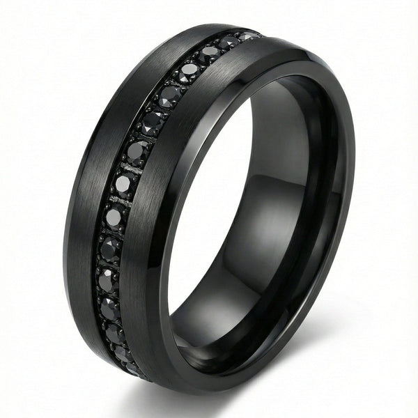 NOIRLINE - BLACK - Pure Stainless Steel Men’s Black-Plated Ring (Size : 17-22-27)
