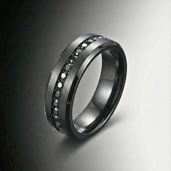 NOIRLINE - BLACK - Pure Stainless Steel Men’s Black-Plated Ring (Size : 17-22-27)