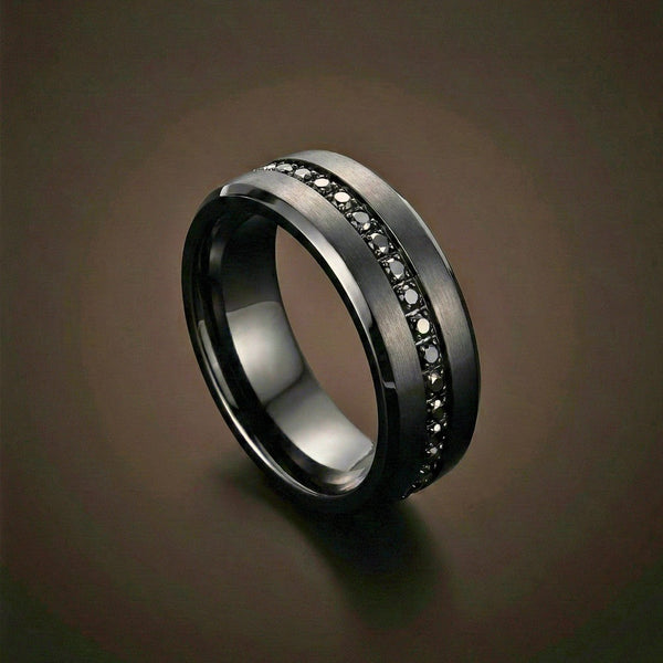 NOIRLINE - BLACK - Pure Stainless Steel Men’s Black-Plated Ring (Size : 17-22-27)