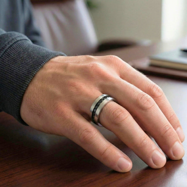 NOIRLINE - STEEL - Pure Stainless Steel Men’s Black - Steel-Plated Ring (Size : 17-22-27)