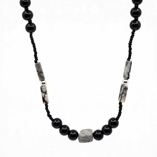 NOIRYX - 9mm Beads Necklace with Natural Stone Mens & Boys (20-22 inch with adjustable cable chain) - THE MEN THING