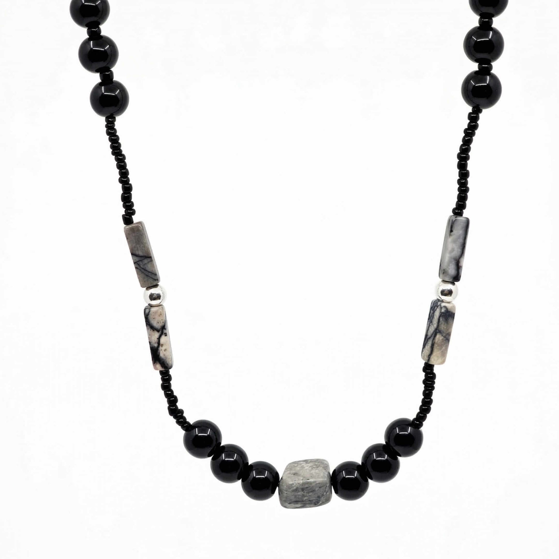 NOIRYX - 9mm Beads Necklace with Natural Stone Mens & Boys (20-22 inch with adjustable cable chain) — Pearl / Bead Necklace for Men | THE MEN THING