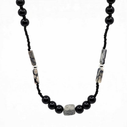 NOIRYX - 9mm Beads Necklace with Natural Stone Mens & Boys (20-22 inch with adjustable cable chain) — Pearl / Bead Necklace for Men | THE MEN THING