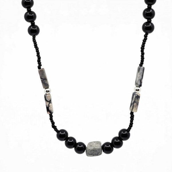 NOIRYX - 9mm Beads Necklace with Natural Stone Mens & Boys (20-22 inch with adjustable cable chain)