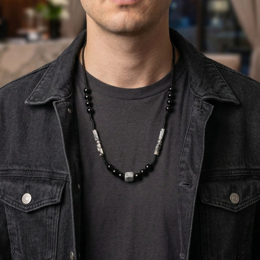 NOIRYX - 9mm Beads Necklace with Natural Stone Mens & Boys (20-22 inch with adjustable cable chain) - THE MEN THING