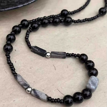 NOIRYX - 9mm Beads Necklace with Natural Stone Mens & Boys (20-22 inch with adjustable cable chain) — Pearl / Bead Necklace for Men | THE MEN THING