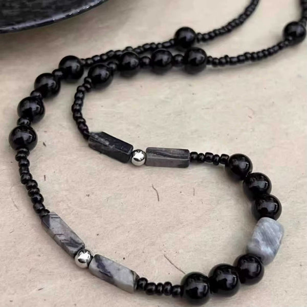 NOIRYX - 9mm Beads Necklace with Natural Stone Mens & Boys (20-22 inch with adjustable cable chain)
