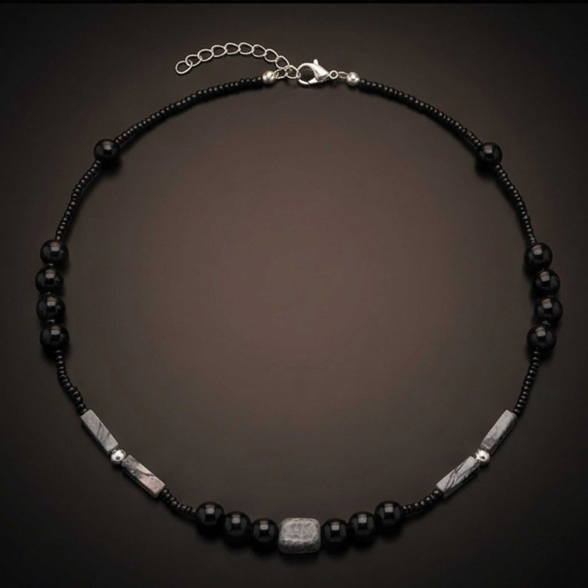 NOIRYX - 9mm Beads Necklace with Natural Stone Mens & Boys (20-22 inch with adjustable cable chain) — Pearl / Bead Necklace for Men | THE MEN THING