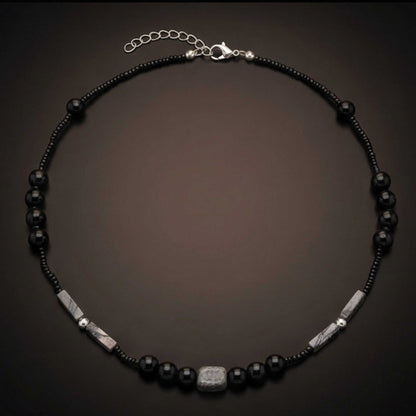 NOIRYX - 9mm Beads Necklace with Natural Stone Mens & Boys (20-22 inch with adjustable cable chain) — Pearl / Bead Necklace for Men | THE MEN THING