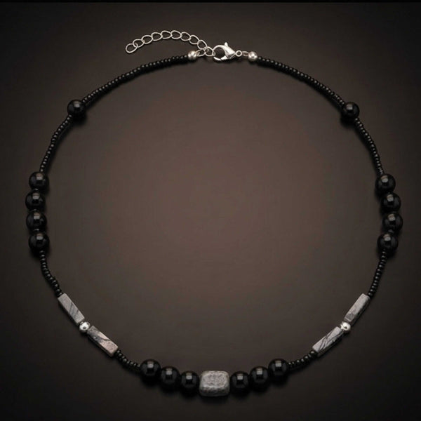 NOIRYX - 9mm Beads Necklace with Natural Stone Mens & Boys (20-22 inch with adjustable cable chain)