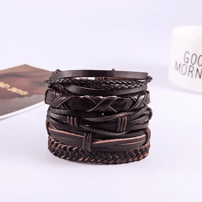 NOMAD KNOTS - 5 Pcs Genuine Braided Leather Bracelet Set for Men & Boys (8 inch) - THE MEN THING