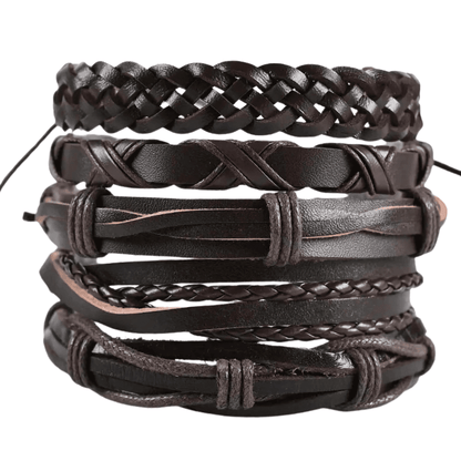 NOMAD KNOTS - 5 Pcs Genuine Braided Leather Bracelet Set for Men & Boys (8 inch) - THE MEN THING