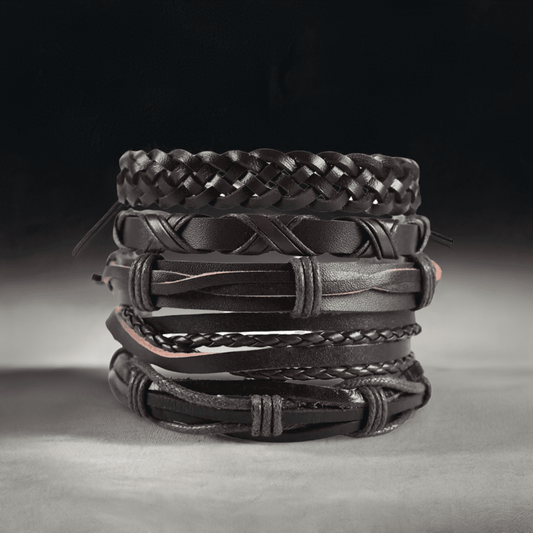 NOMAD KNOTS - 5 Pcs Genuine Braided Leather Bracelet Set for Men & Boys (8 inch) - THE MEN THING