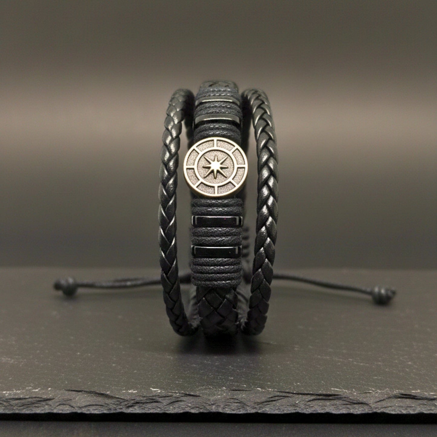 NOMAD STAR - Black Genuine Leather Bracelet Set for Men & Boys (Adjustable) - THE MEN THING