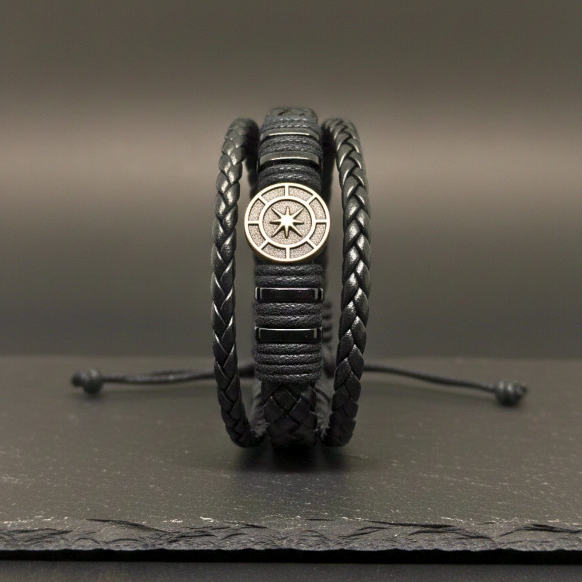 NOMAD STAR - Black Genuine Leather Bracelet Set for Men & Boys (Adjustable) - THE MEN THING