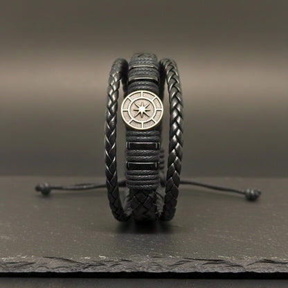 NOMAD STAR - Black Genuine Leather Bracelet Set for Men & Boys (Adjustable) - THE MEN THING