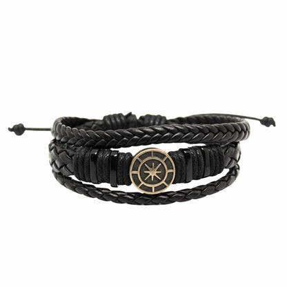 NOMAD STAR - Black Genuine Leather Bracelet Set for Men & Boys (Adjustable) - THE MEN THING