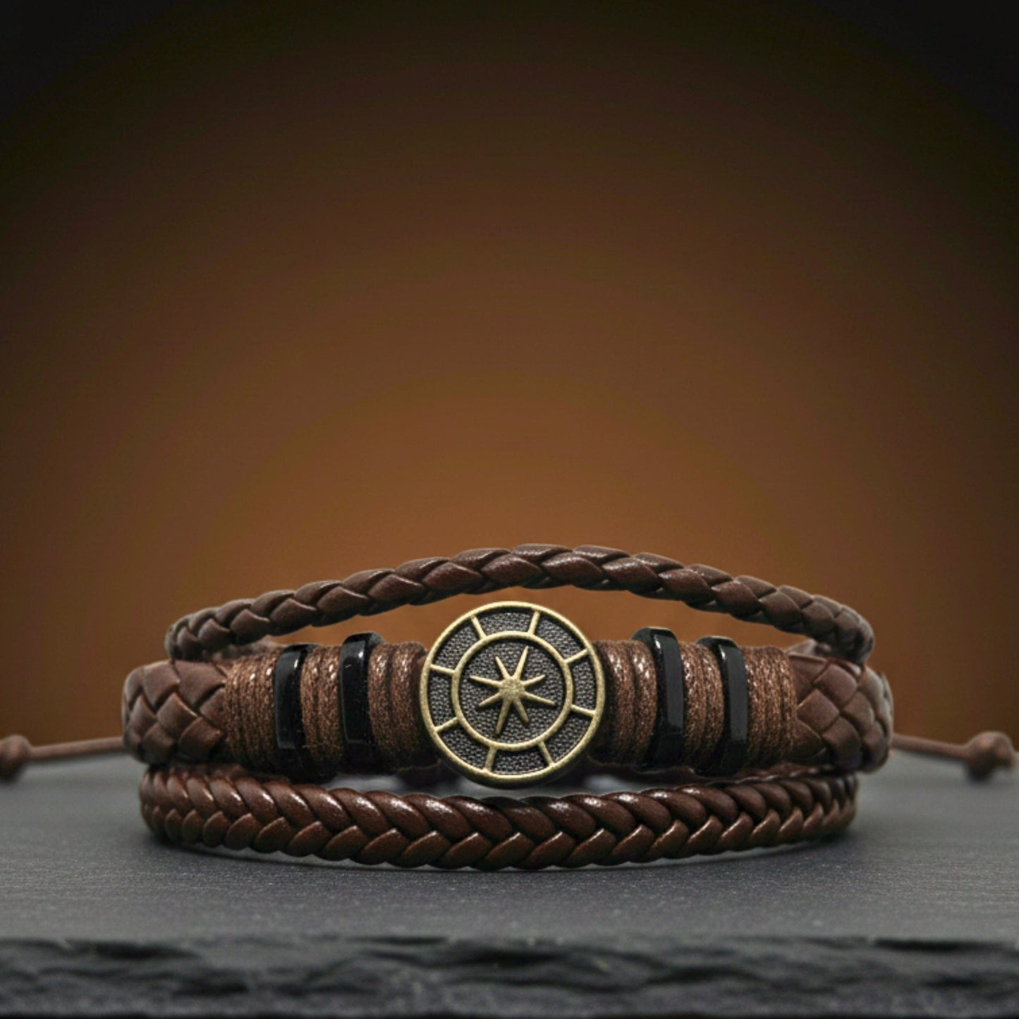 NOMAD STAR - Brown Genuine Leather Bracelet Set for Men & Boys (Adjustable) - THE MEN THING